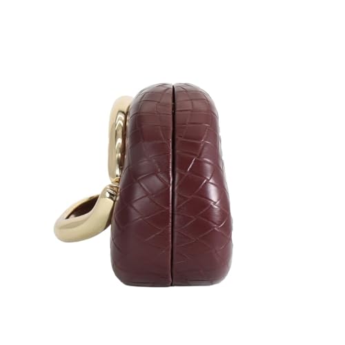 Image of Women Woven PU Leather Clutch Box Metal Handle Evening Bag Trendy Leather Handbag Weave Shoulder Purse for Causal