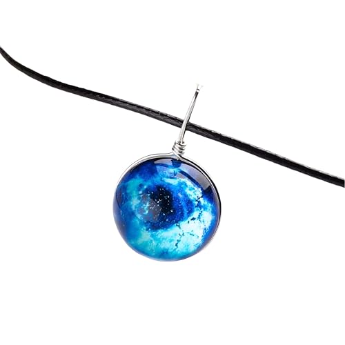 Collier planète pour illuminer vos soirées, pendentif univers spatial en argent et verre d'art