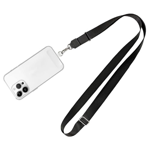 MOLOPPO Phone Lanyard - 1 to 4 Pack with 21.65 inch Adjustable Neck Strap Phone Strap, 1 Clear Phone Clip Phone Thether Tab, Anti-Theft Crossbody Lanyard for Smartphones, Black