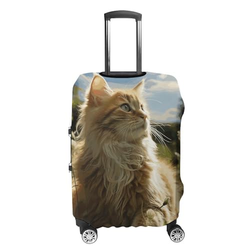 Cat Sitting in Green Field Luggage Cover, Washable Elastic Suitcase Cover Protector Fit 18-32 Inch Luggage4