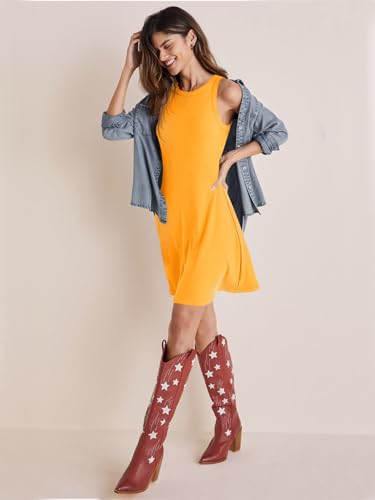 Image of Wenrine Womens Summer Casual Tank Dress Ribbed Knit Sleeveless Crewneck A Line Mini Dresses