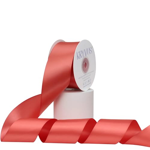 Kryvus Coral Satin Ribbon, Double Faced 2 Inch X 25 Yards Coral Ribbon, for Gift Wrapping, Crafts, Hair Bow Making, Sewing, Flower Bouquet, Wedding Party Decor