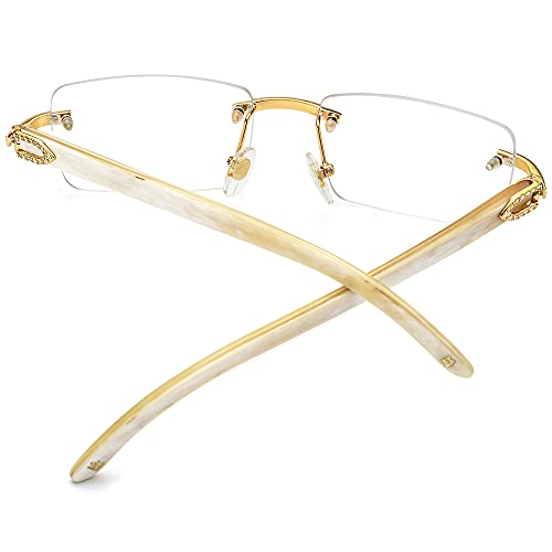 Image of HEPIDEM 100% Really Buffalo Horn Handmade Sun Glasses Square Rimless Luxury BUffs Sunglasses 0816