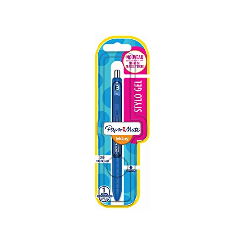 Stylo roller gel Paper Mate InkJoy bleu rechargeable pointe moyenne pour fournitures de bureau