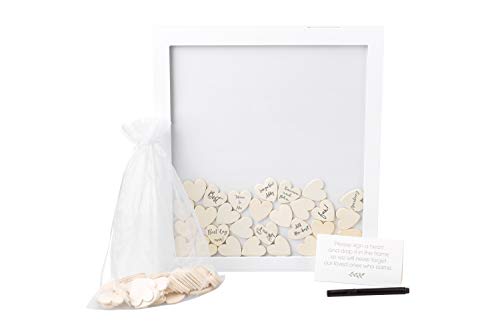 Image of Pearhead Wedding Guestbook Token Frame, Alternative Guest Book, White | Heart Tokens, Instruction Sign, Pen Included, Bridal Shower or Reception Decor, Wedding Keepsake