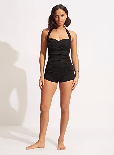 Seafolly womens Twist Front Soft Cup Boyleg One Piece Swimsuits, Eco Collective Black, 8 US2