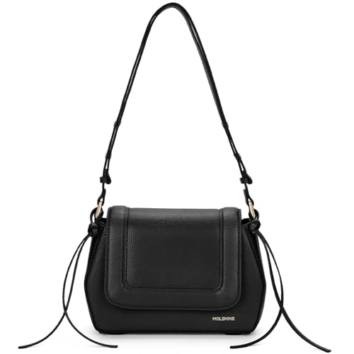Image of molshine Genuine Leather Shoulder Bag Women's,Small Flap Crossbody Bag for Women with Adjustable Strap DLK0022 (Black)