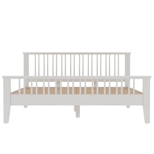 Image of Wakefit Bed | King (78 X 72) Solid Wood Bed Without Storage, 3 Year Warranty | - Kairavi - White Matt