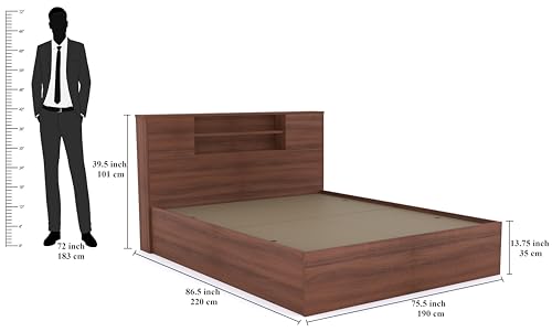 Image of FURNIFLIX Engineered Wood King Size Bed with Storage | Wooden Double Bed Cot Palang Furniture for Bedroom & Living Room (Walnut Finish) | 1 Year Warranty