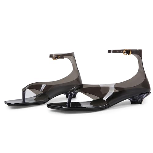 Image of Women's Flip Flop Kitten Heels - Jelly Thong Heeled Sandals with Clear Strap, Transparent Low Heel Mules, Stylish Thong Kitten Heels for Summer, Casual Dress Sandals