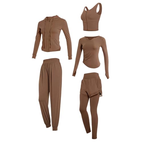 Ensemble yoga 5 pièces pour femme en polyester respirant