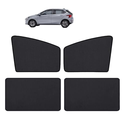 Image of Auto Hub Nylon Car Window Sunshade /Curtains Compatible with Hyundai i20 (Model : 2020-Till Date) - Pack of 4, i20 2020 Sun Shade, Black