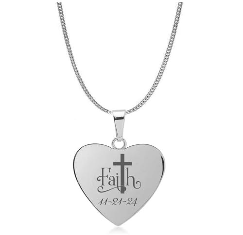 Engraved Silver Stainless Steel Heart Necklace Pendant - Ships from USA3