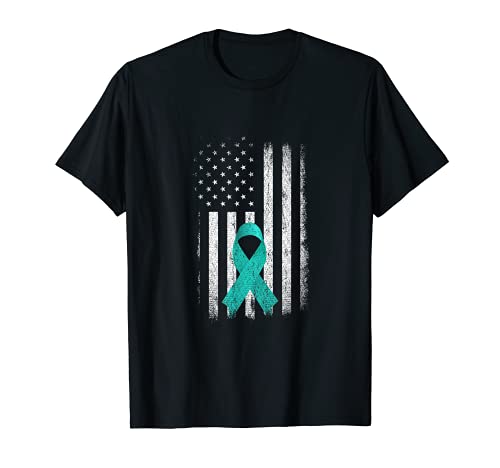 Conciencia patriótica del cáncer de ovario de la bandera estadounidense Camiseta