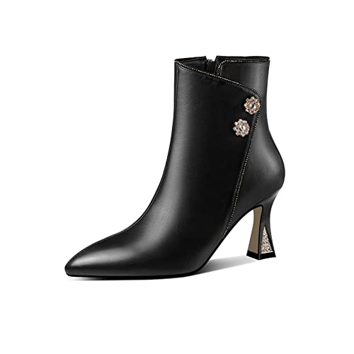 TinaCus Women's Handmade Genuine Leather Side Zip Up High Heel Pointed Toe Ankle Dressy Booties