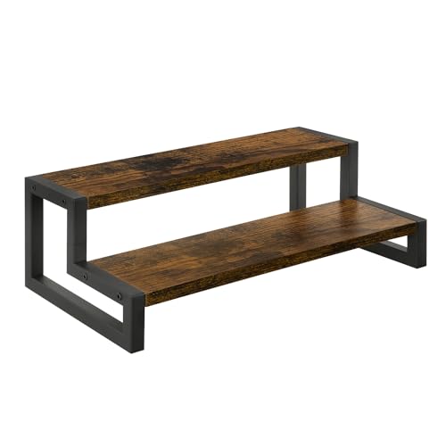 YINMIT Spice Rack Organizer for Countertop, 2 Tier Kitchen Counter Shelf, Wooden Tiered Display Stand Riser Shelf