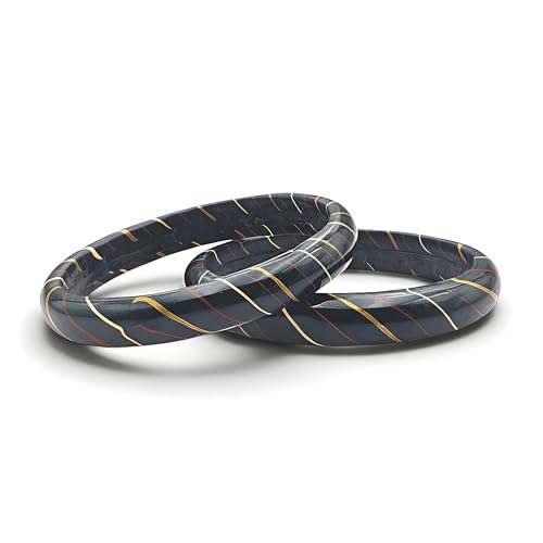 Image of Traditional Rajasthani Lac Bangles for Women and Girls, Jaipuri Lahariya Design Lakh Lah Kada, Multicolor Striped Pattern, Red Green Maroon Sky Blue Pink Purple Yellow Grey Set of 2