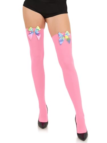 Image of Opaque Thigh High Bow Stockings for Women Thigh Highs Stockings with Bows Over The Knee Socks