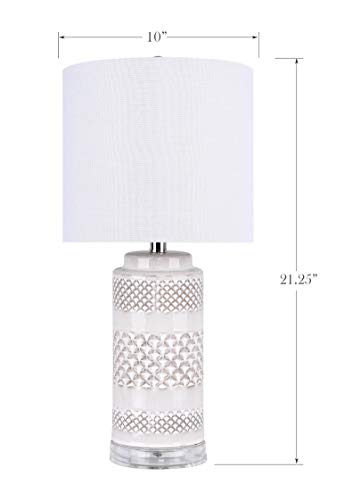 Grandview Gallery 21" Off-White Ceramic Table Lamp W/Cylindrical Base & Off-White Linen Shade (Set Of 2) #TOP4