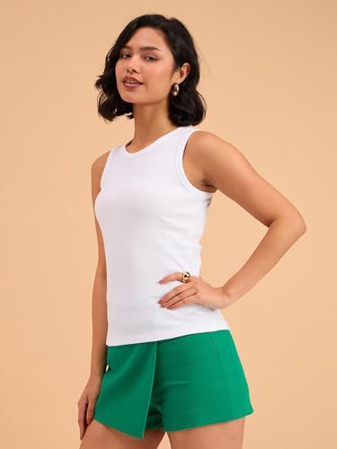 Image of barcino Beige Ribbed Round Neck Tank Top