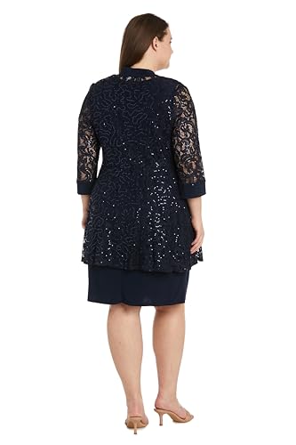 Image of R&M Richards Women's Embellished Sequin Lace Jacket and Shift Dress with Necklace for Mother of the Bride & Cocktail Party
