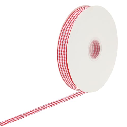 Fita de guingão vermelho e branco 1,8 cm x 50 jardas fita quadriculada fita de tecido vermelho fita