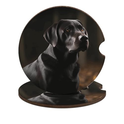 Portavasos para auto negro Labrador 2 piezas madera miniatura 1