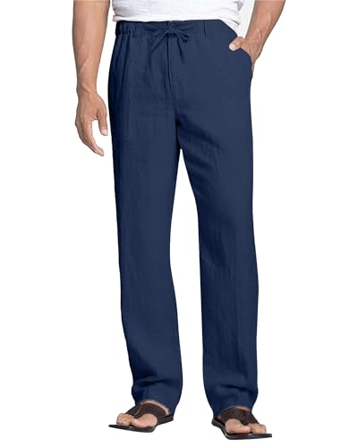 NANAMEEI Pantalon Lin Homme Été Pantalon Yoga Homme Grande Taille Ete Leger Lin Bleu Marine M
