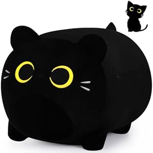 Black Cat Plush Stuffed Animal-11.8” Black Cat Plush Toy, Black Cat Plush Pillow, Cute Soft Plush Cat Plushie Stuffed Cat Toys, Cat Plush Pillows Toy Doll Decoration Doll Gift for Kids Girls Boys