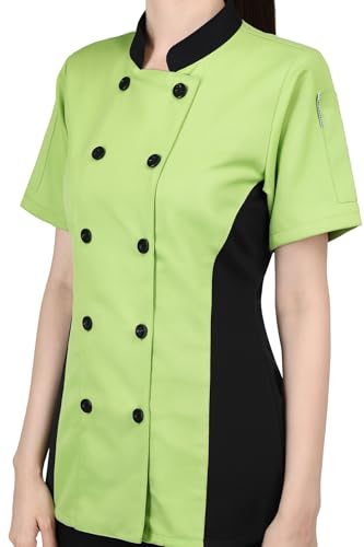 Short Sleeves side Mesh Vented Chef Coat Jacket Uniform for Women Food Service, Caterers, Bakers and Culinary Professional (Green, X-Large)