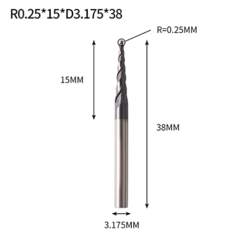 SUOFEILAIMU-PHONE CASE Metal Carbide Ball Nose End Mills 3.175mm 4mm 6mm 8mm Tapered Router Bit CNC Wood Milling Cutter (Cutting Edge Length : R0.25X15XD3.175X38L)