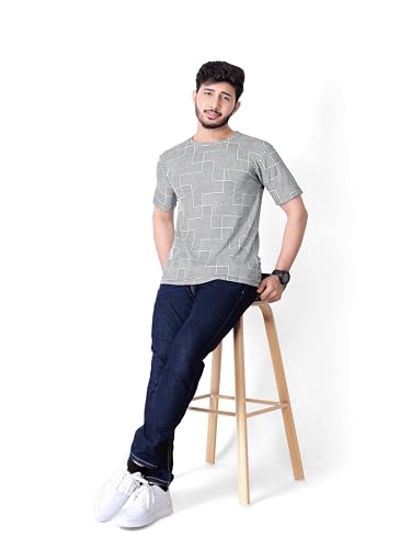 Image of Round Collar Cotton Poly Striped Printed T Shirt for Men Half Sleeve T-Shirt