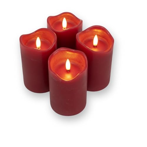 ToCi 4 x LED Kerzen Dunkelrot Ø 7,5 x 12,5 cm – Flammenlose...