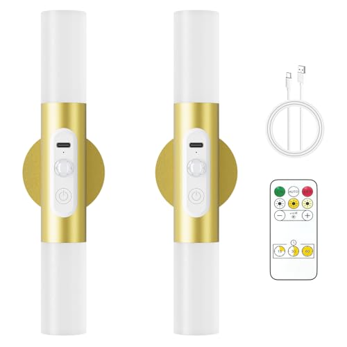 Hensam Applique Murale Intérieure avec Détecteur de Mouvement, Lampe Murale Sans Fil avec Télécommande, Veilleuse LED Rechargeable pour Escaliers, Couloir,...