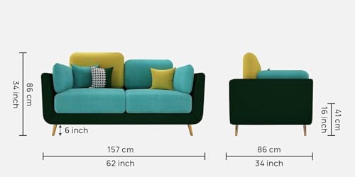 Image of Modern & Luxury Cushioned Couch Relax sectional Sofa in Fabric & Velvet and Heavy Duty Sofa Ideal for bedrooms, Living Rooms, Guest Rooms and Office-(2 Seater Sky Blue & Green).