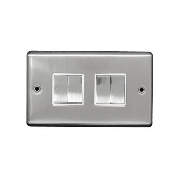 Brushed Stainless Steel 4 Gang 2 Way Light Switch 10A | Screwed Faceplate Wall Switch | Satin Finish Multi Circuit Lighting Control | Modern Electrical Fitting for Home & Commercial Use (1)