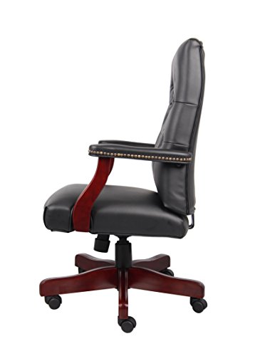 Boss Office Products Classic Executive Caressoft Chair With Mahogany Finish In Black #TOP4