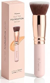 Lamora Makeup Brush Foundation Kabuki - Flat Top Face Brush for Liquid, Cream, and Powder Cosmetics - Full Coverage Blending, Buffing, Stippling, Contouring