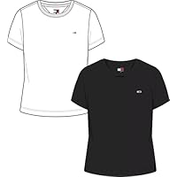 Tommy Jeans Camisetas de Manga Corta Pack de 2 Mujer con Cuello Redondo, Blanco (Ecru/Black), M
