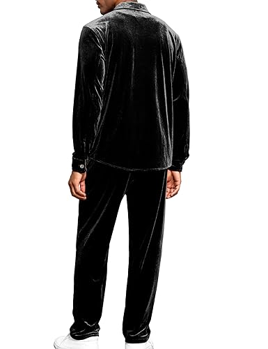 LecGee Men Fall Casual Sets Velvet Long Sleeve Button Down Shirt Elastic Waist Velour Pants 2 Piece Outfits Tracksuit3