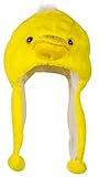Timiot Cute Plush Animal Character Winter Hat Fun Ski Cap with Detailed Animal Face Long Ear Straps with Pom Pom Ends (Duck)