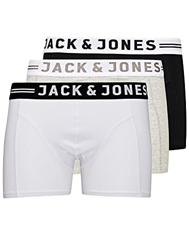 JACK & JONES Conjunto 3 Boxers Ajustados Hombre Estirados Slim Básicos Lingerie., Color:Blanco Gris Negro, Talla:L