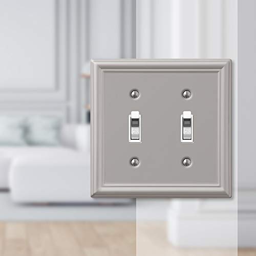 Image of Amerelle 149TTBN Chelsea Steel Double Toggle Wallplate, Brushed Nickel Wall Plate