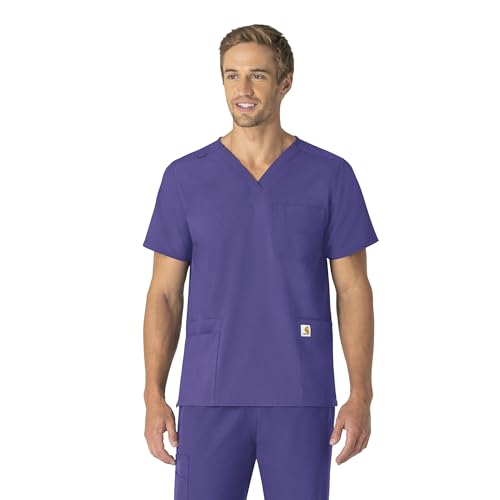 Carhartt Force Essentials Unisex V-Neck 6-Pocket Scrub Top - Grape, 4X