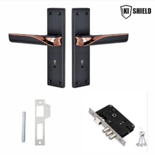 Image of 8 inch Zinc Mortise Lock Set with Door Handle, Black /Rose Gold Finish,Complete Lock Set with 3 Keys /Door Lock for Home, Living Room, MH-1020KY, Two Years Warranty
