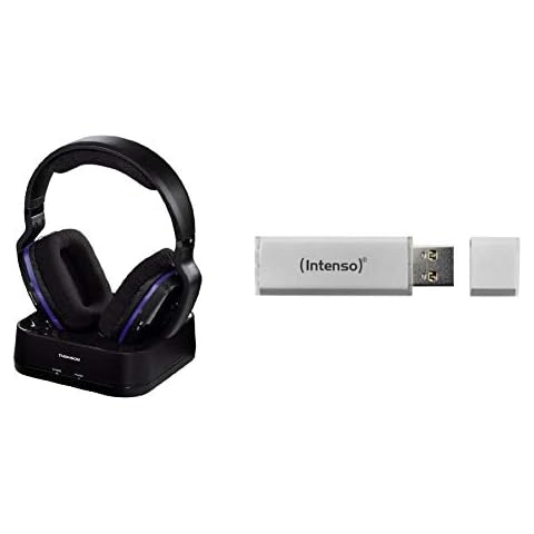 Thomson Funk Kopfhörer mit Ladestation, Over-Ear Headset, Headphones mit PLL-System schwarz & Intenso Ultra Line 128 GB USB-Stick USB 3.0 Silber Cover