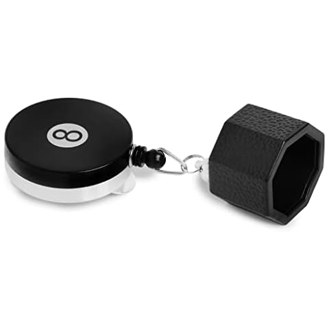 OKKO Retractable Octagon 8-Ball Chalker Billiard Pool Cue Chalk Holder with Belt Clip Black - Fits Predator Chalk Cover
