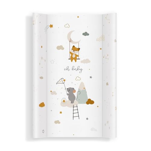 Colchón cambiador bebé 70x47 cm blanco con ratón – cambiador para cómoda, lavable y suave con bordes de seguridad – colchoneta cambiador bebé cómoda y práctica