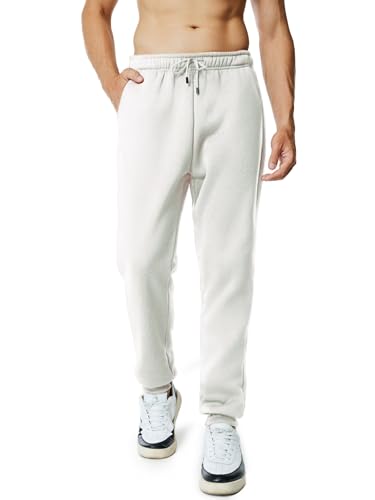 Menoio Mens Sweatpants with Pockets Casual Elastic Waist Fleece Joggers Pants Workout Drawstring Jogging Pants(US Alpha XX-Large Regular Regular White)