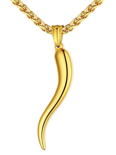U7 Italian Horn Necklace 18K Gold Plated Chain Talisman Jewelry Italy Lucky Charm Amulet Cornicello Pendant for Men Women